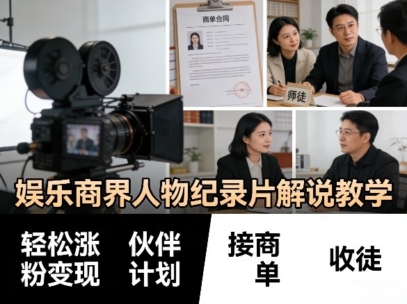 娱乐商界人物纪录片解说教学，轻松涨粉变现，伙伴计划，接商单，收徒等-天云资源网