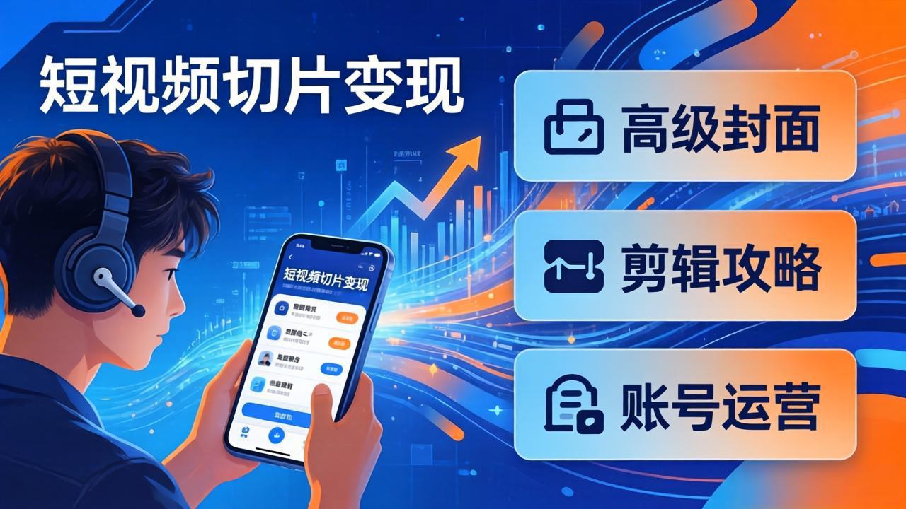 短视频切片变现速成班2.0：高级封面+剪辑攻略+账号运营，0基础小白快速入局副业-天云资源网