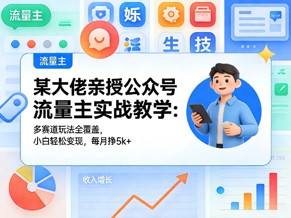 某大佬亲授公众号流量主实战教学：多赛道玩法全覆盖，小白轻松变现，每月多挣5k+-天云资源网