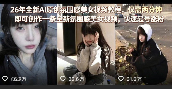 26年全新AI原创氛围感美女视频教程，仅需两分钟即可创作一条全新氛围感美女视频，快速起号涨粉-天云资源网
