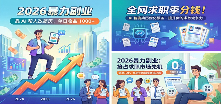 2026暴力副业：靠AI帮人改简历，单日收益1000+，全网求职季分钱-天云资源网