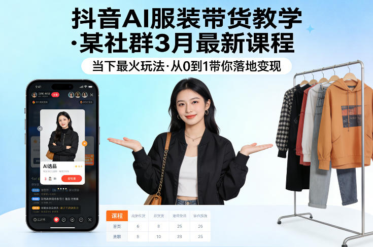 抖音AI服装带货教学，某社群3月最新课程，当下最火玩法，从0到1带你落地变现-天云资源网