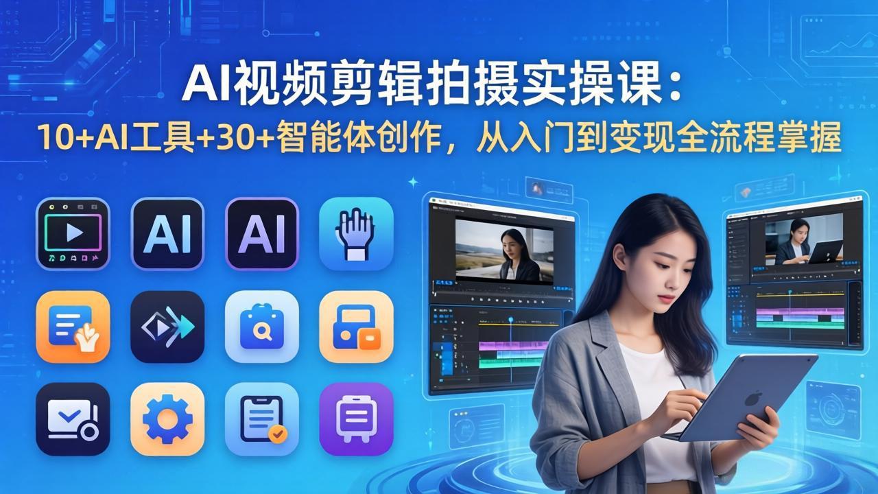 AI 视频剪辑拍摄实操课：10+AI工具+30+智能体创作，从入门到变现全流程掌握-天云资源网