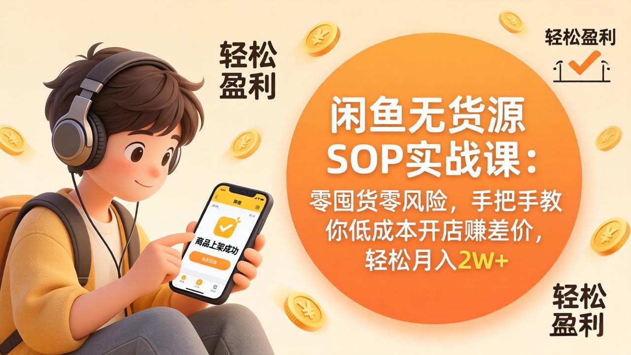 闲鱼无货源SOP实战课：零囤货零风险，手把手教你低成本开店赚差价，轻松月入2w+-天云资源网