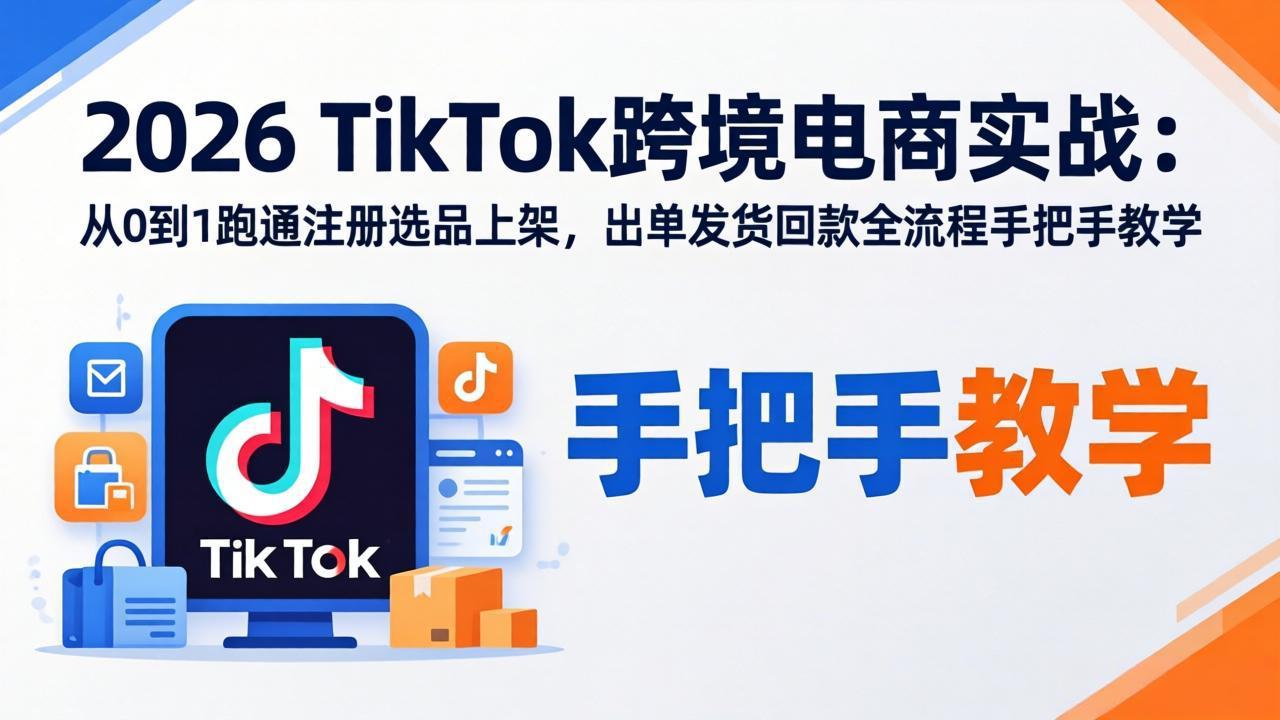 2026TikTok跨境电商实战：从0到1跑通注册选品上架，出单发货回款全流程手把手教学-天云资源网