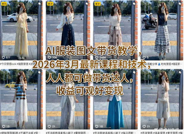 AI服装图文带货教学，2026年3月最新课程和技术，人人都可做带货达人，收益可观好变现-天云资源网