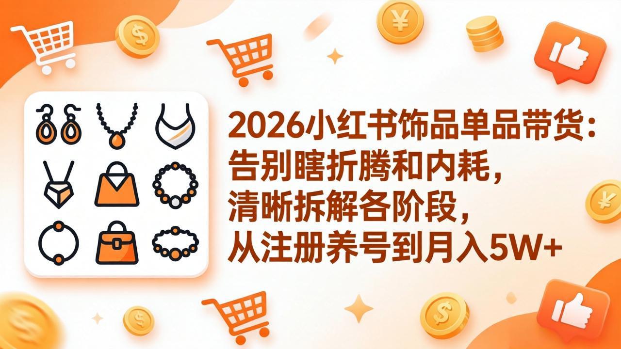 2026小红书饰品单品带货：告别瞎折腾和内耗，清晰拆解各阶段，从注册养号到月入5W+-天云资源网