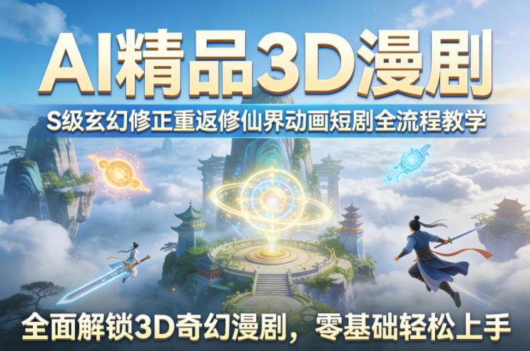 AI精品3D漫剧S级玄幻修正重返修仙界动画短剧全流程教学，全面解锁3D奇幻漫剧，零基础轻松上手-天云资源网