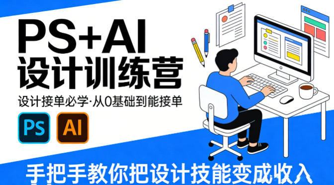 设计接单必学，PS+AI设计训练营，从0基础到能接单，手把手教你把设计技能变成收入-天云资源网