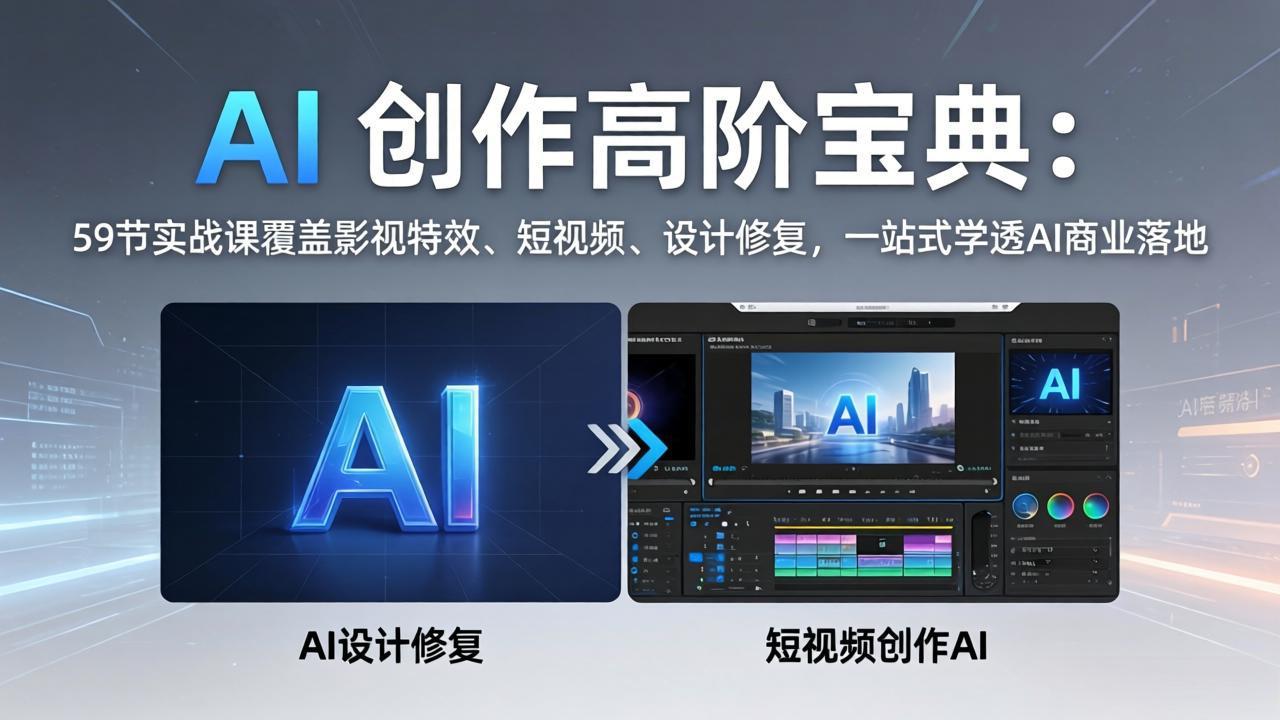 AI 创作高阶宝典：59节实战课覆盖影视特效、短视频、设计修复，一站式学透AI商业落地-天云资源网