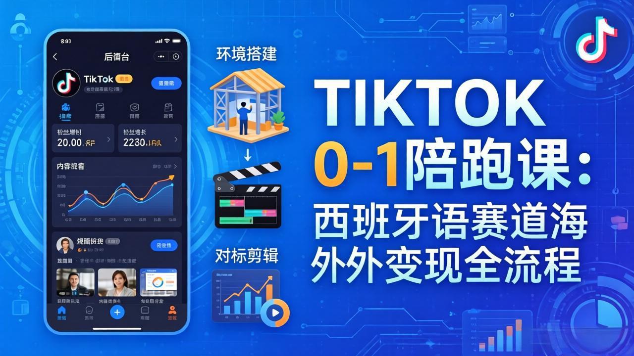 TIKTOK 0-1 陪跑课：从环境搭建到刷对标剪辑，西班牙语赛道海外变现全流程-天云资源网