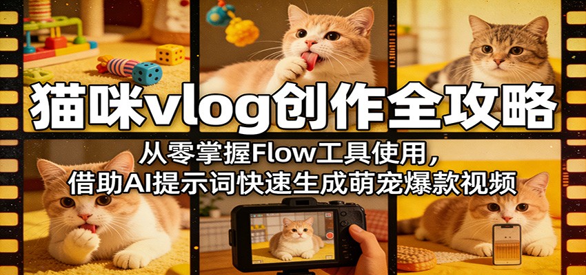 猫咪vlog创作全攻略：从零掌握Flow工具使用，借助AI提示词快速生成萌宠爆款视频-天云资源网
